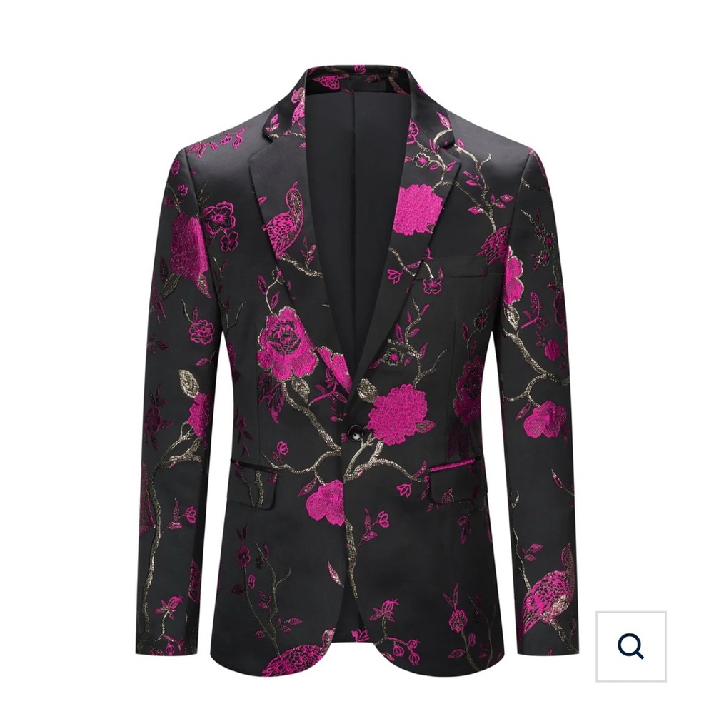 Cloudstyle Pink And Gold Floral Blazer, Men’s XL, Floral And Bird Print
